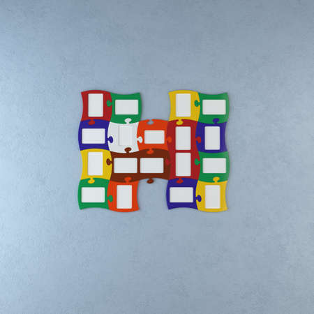 3d render of interior with colorful photograph puzzle frame