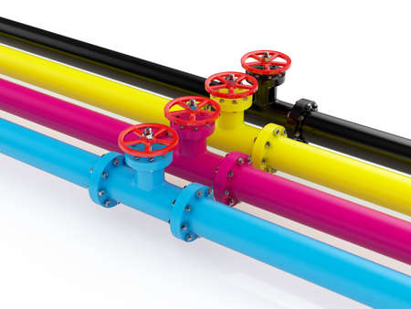 3d render of cmyk pipelines isolated on white background