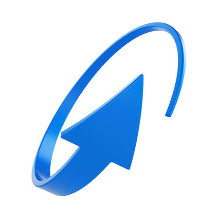 3d illustration of blue round arrow on white background.の写真素材