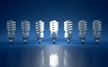 High Resolution 3d render of light bulb clipart on dark blue background の写真素材