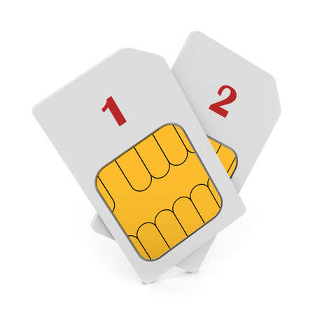 3d illustration of double phone SIM cards isolatedの写真素材