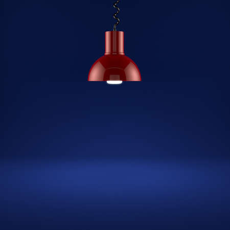 3d render of red lamp illuminating on blue background の写真素材