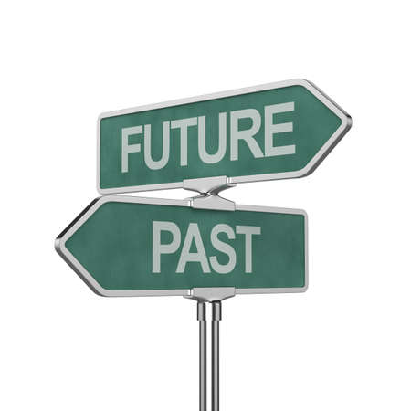 3d render of time concept roadsign board isolated on white backgroundの写真素材