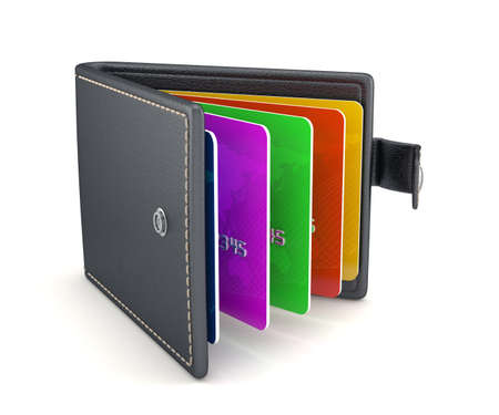 3d render of wallet with credit cards. Financial concept