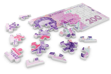 3d illustration of ukrainian grivna puzzle. Financial conceptの写真素材