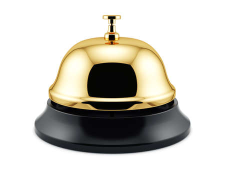 3d render of golden reception bell isolated on white background. Service conceptの写真素材
