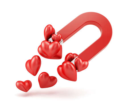 3d render of magnet with red hearts  Love conceptの写真素材