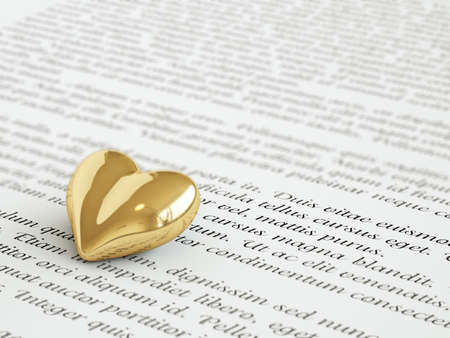 3d render of golden heart on the invitation letterの写真素材