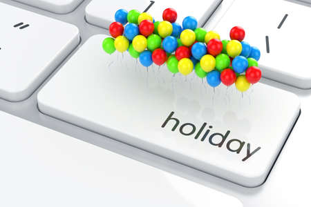 3d render of balloons on the computer keyboard. Holiday concept 