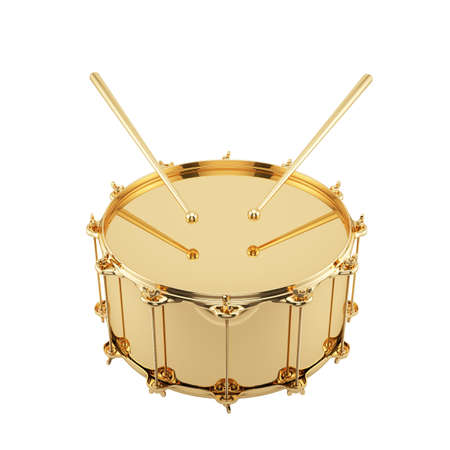 3d render of golden drum isolated on white background の写真素材
