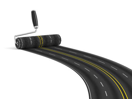 3d render of painting the road with roller brush. Road construction concept の写真素材
