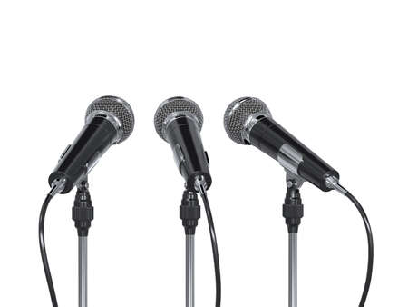 3d render of microphones isolated on white background の写真素材