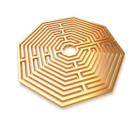 3d render of golden maze isolated on white backgroundの写真素材