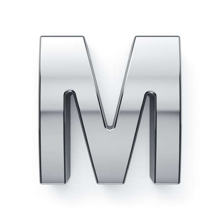 3d render of metalic alphabet letter simbol - M. Isolated on white backgroundの写真素材
