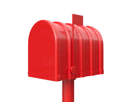 3d illustration of closed red mailbox isolated on white backgroundの写真素材