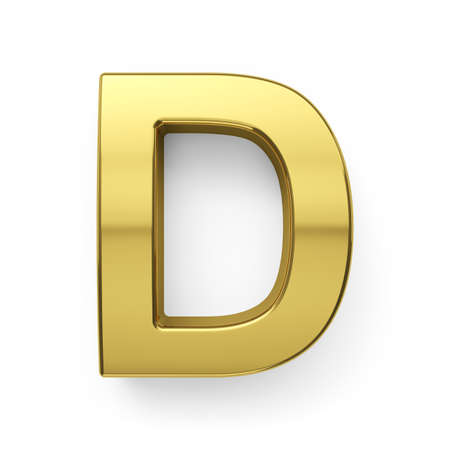 3d render of golden alphabet letter simbol - D. Isolated on white backgroundの写真素材