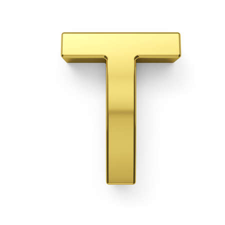 3d render of golden alphabet letter simbol - T. Isolated on white backgroundの写真素材