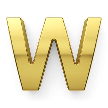 3d render of golden alphabet letter simbol - W. Isolated on white backgroundの写真素材
