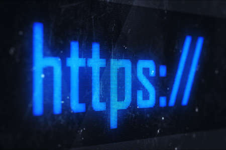 HTTPS concept. Business, technology, internet and networking concept - HTTPS text on virtual screens の写真素材