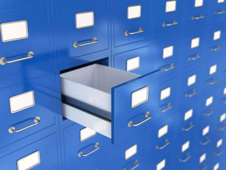 3d render of file drawer with one opened. Storage conceptの写真素材