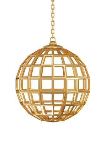 3d render of golden gate sphere wuth chain isolated on white backgroundの写真素材
