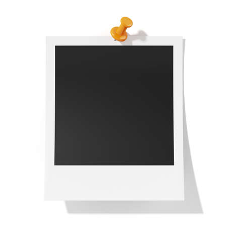 3d render of photoframe with orange pushpin isolatd on white backgroundの写真素材