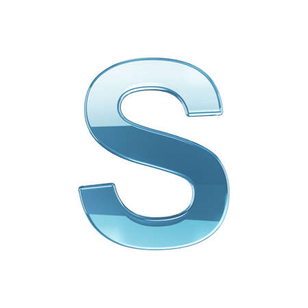 3d render of glass glossy transparent alphabet letter symbol - S. Isolated on white backgroundの写真素材