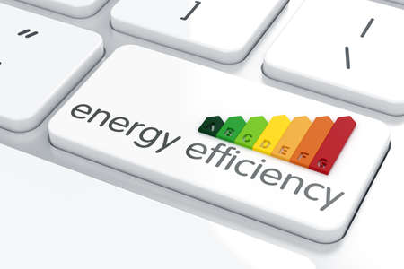 3d render of energy efficiency rating on computer keyboardの写真素材