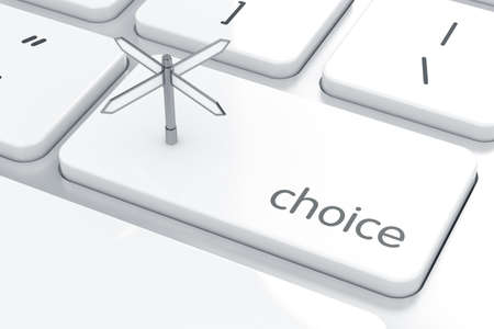 3d illustration of arrows road sign on the keyboard. Choice conceptの写真素材