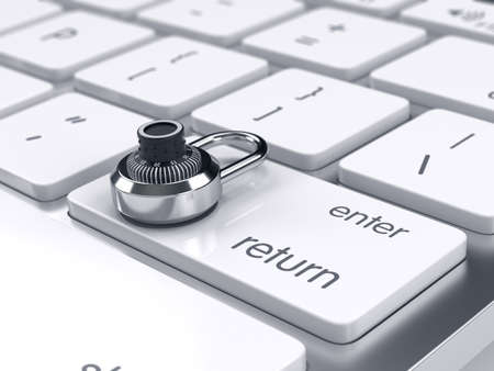 3d illustration of combination padlock on the computer keyboard. Security concept