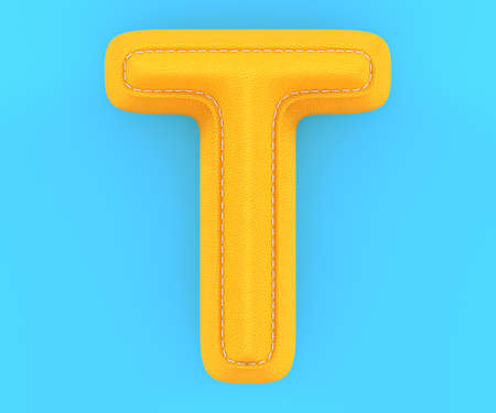 Alphabet yellow leather skin texture capital letter T. 3d rendering illustrationの写真素材