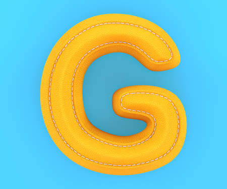Alphabet yellow leather skin texture capital letter G. 3d rendering illustrationの写真素材