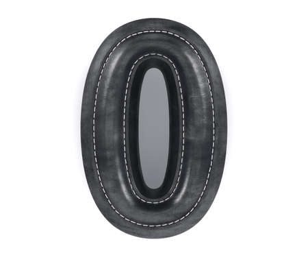 Digit number alphabet black leather skin texture letter zero 0. 3d rendering illustrationの写真素材