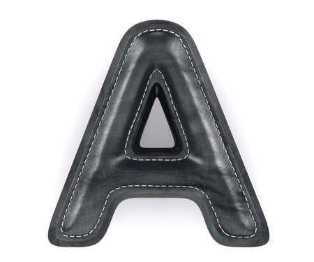 Alphabet black leather skin texture capital letter A. Isolated on white background. 3d rendering illustrationの写真素材