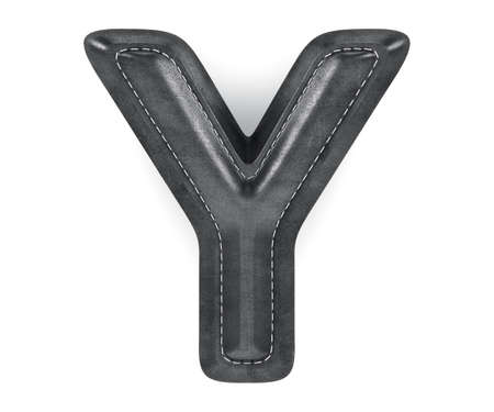 Alphabet black leather skin texture capital letter Y. Isolated on white background. 3d rendering illustrationの写真素材