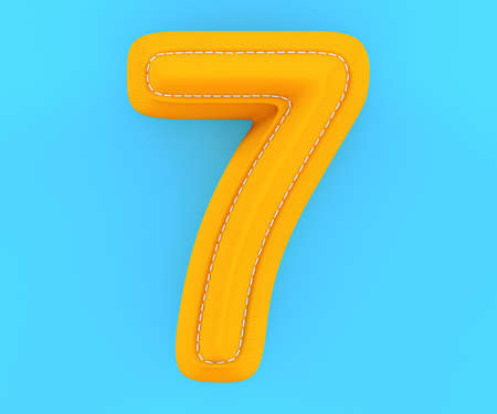 Digit number alphabet yellow leather skin texture letter seven 7. 3d rendering illustrationの写真素材