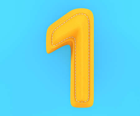 Digit number alphabet yellow leather skin texture letter one 1. 3d rendering illustrationの写真素材