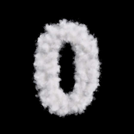 Digit number zero 0 font of white cloud shape. Cloudy numeric character. 3d rendering illustration. Isolated on black backgroundの写真素材