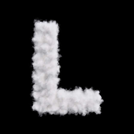 Capital letter L font of white cloud shape. Cloudy alphabet. 3d rendering illustration. Isolated on black backgroundの写真素材