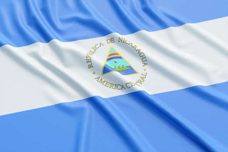 Nicaragua flag. Wavy fabric high detailed texture. 3d illustration rendering