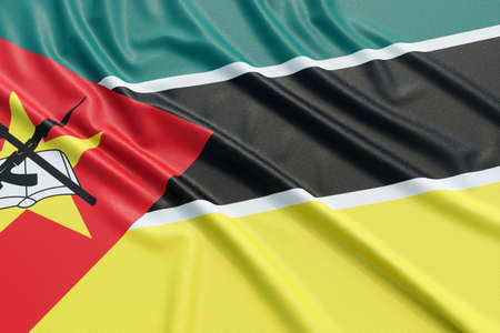Mozambique flag. Wavy fabric high detailed texture. 3d illustration renderingの写真素材
