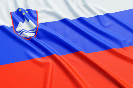 Slovenia flag. Wavy fabric high detailed texture. 3d illustration renderingの写真素材