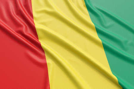 Guinea flag. Wavy fabric high detailed texture. 3d illustration renderingの写真素材