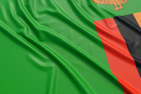 Zambia flag. Wavy fabric high detailed texture. 3d illustration renderingの写真素材