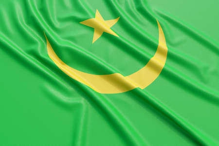 Mauritania flag. Wavy fabric high detailed texture. 3d illustration renderingの写真素材