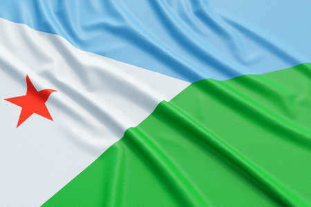 Djibouti flag. Wavy fabric high detailed texture. 3d illustration renderingの写真素材
