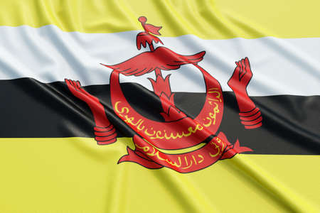 Brunei flag. Wavy fabric high detailed texture. 3d illustration renderingの写真素材