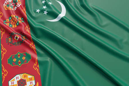 Turkmenistan flag. Wavy fabric high detailed texture. 3d illustration renderingの写真素材