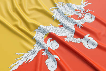 Bhutan flag. Wavy fabric high detailed texture. 3d illustration renderingの写真素材