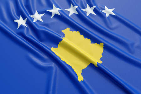 Kosovo flag. Wavy fabric high detailed texture. 3d illustration renderingの写真素材